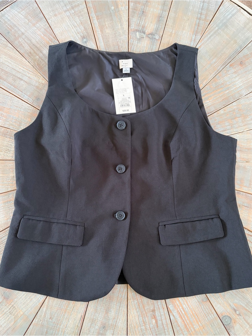 NWT! A New Day Black Women's Tailored Button Vest - Large.
